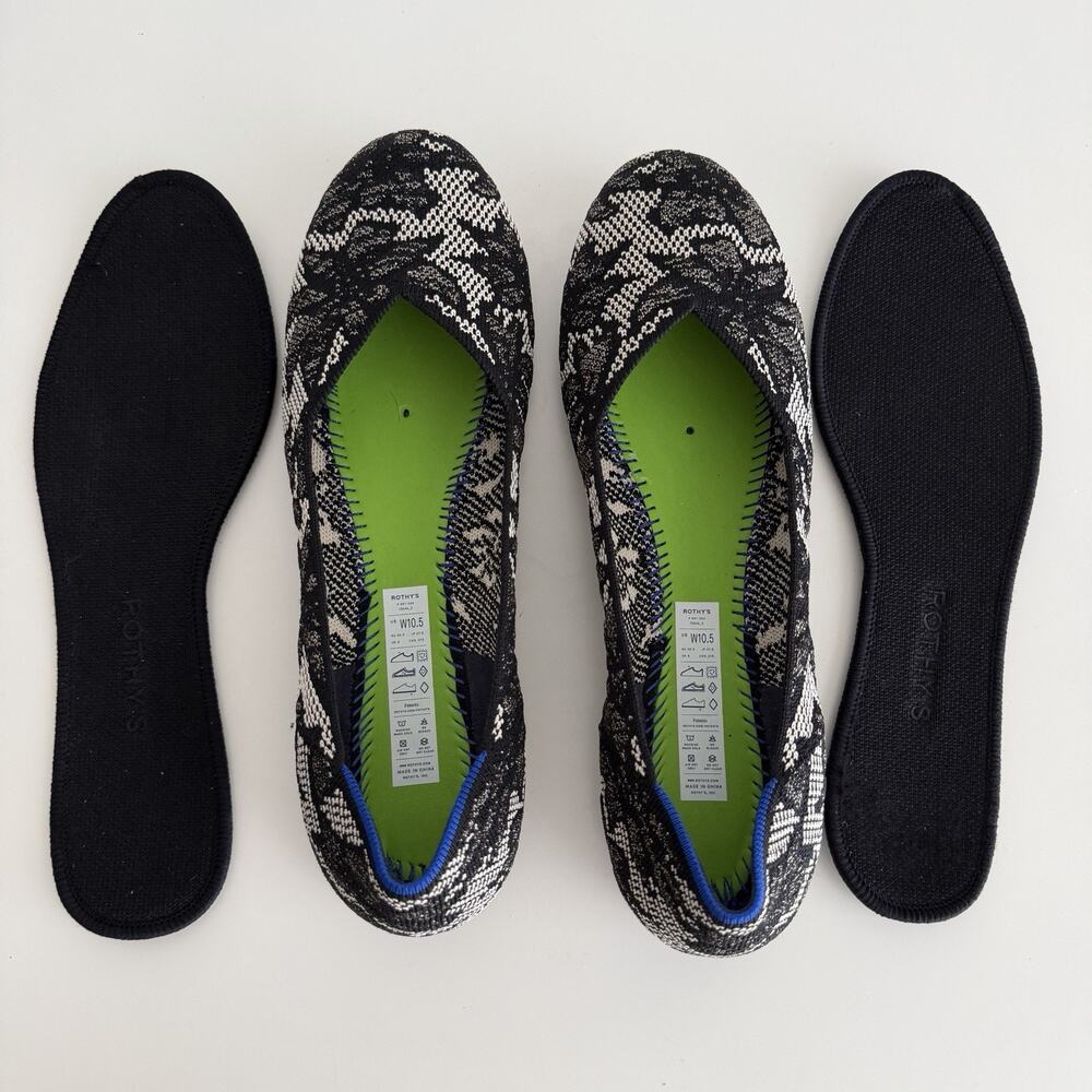 Rothy's The Flat Womens 10.5 Black Blue Chantilly Washable Slip On Shoes Comfort - Picture 13 of 14